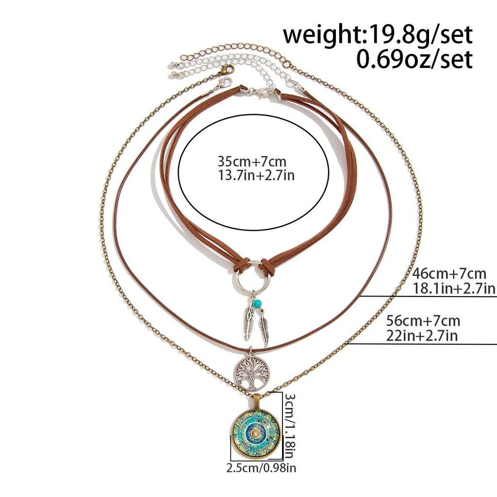 Halskette mit Anhänger im Ethno-Stil, Vintage Sonne und Mond, mehrlagig, literarisch, Retro, Damen Leder Wachskordel Halskette Schmuck