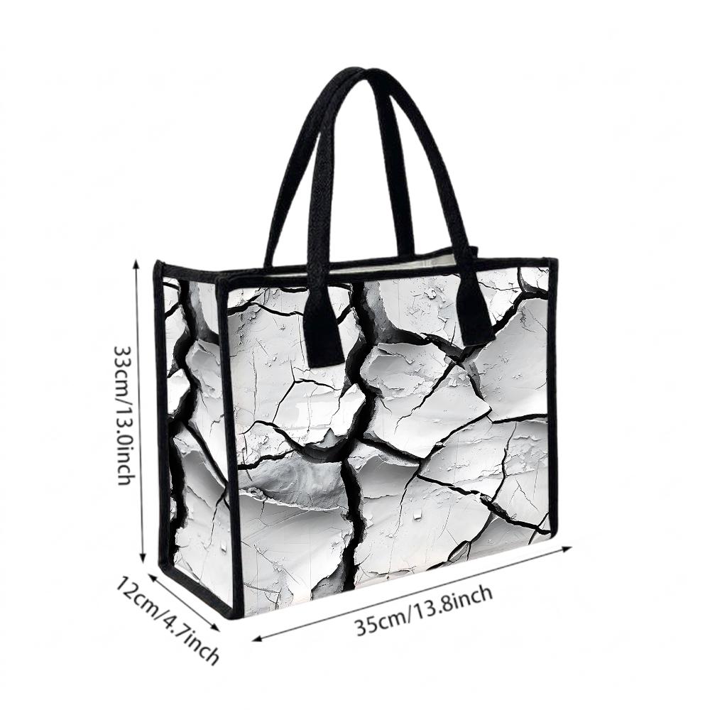 Crack Print Tote Bag Stylish Daily Carryall Large Casual Shoulder Handbag for Shopping Travel Commute