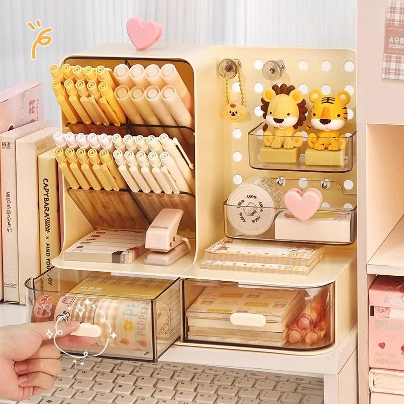 

Desktop Hole Board Storage Box Organizer with Accessorie Desk Drawer Stationery Storage Rack Pen Holder Office Study Table Shelf жовтий