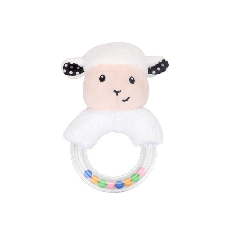 BBSKY Baby Plush Animal Rattle Toy with Colorful Beads and Round Handle