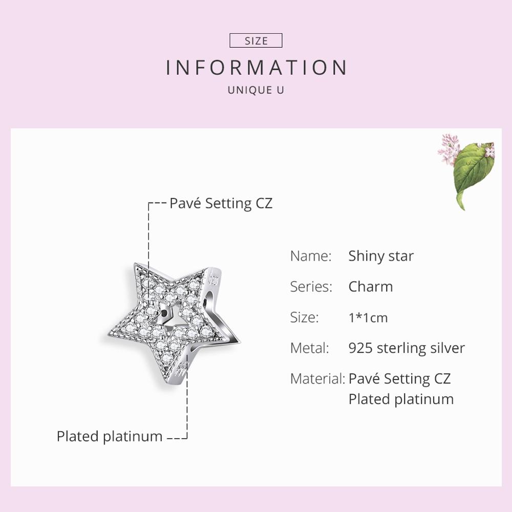 WOSTU Dazzling Zircon Star Charms 925 Sterling Silver Shiny Star Bead Pendant Fit Original Bracelet Wedding Jewelry Gift CTC210