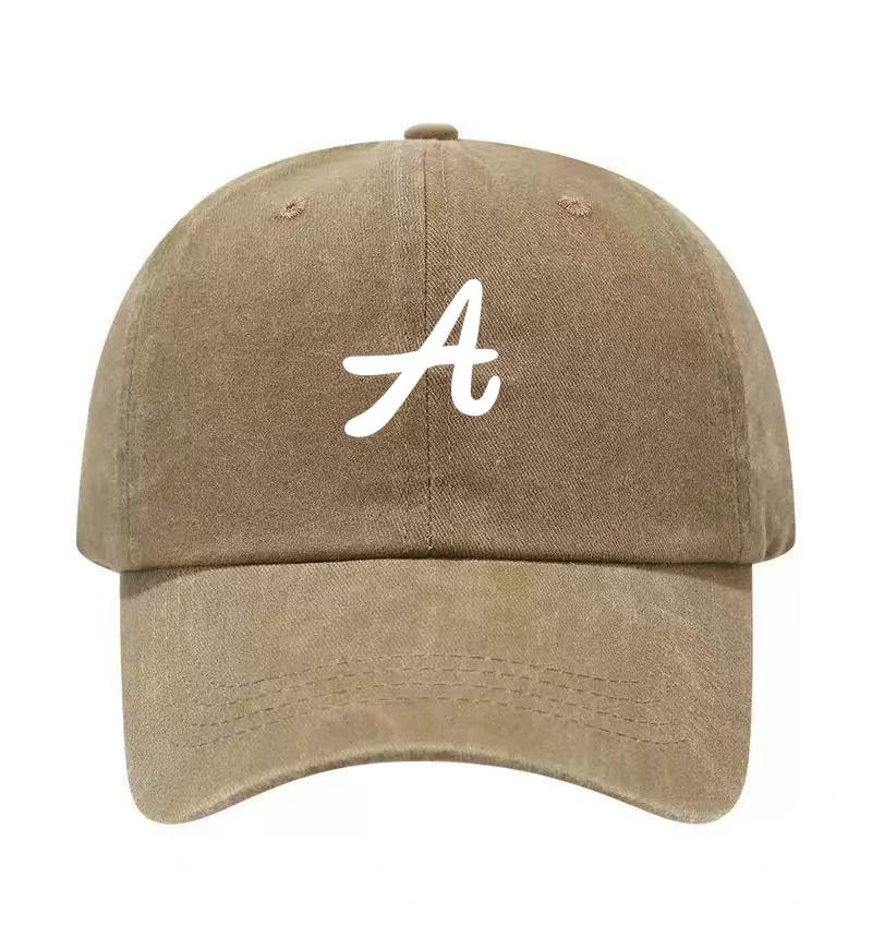 Letter A Printed Washed Cotton Adjustable Baseball Cap Classic Snapback Dad Hat Breathable Golf Fishing Outdoor Sun Cap