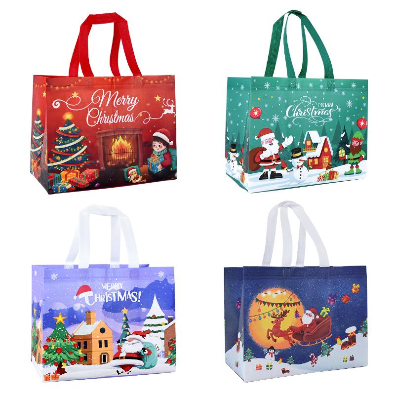 4/8pcs Christmas Gift Bag with Handles Xmas Non-Woven Tote Bag Santa Snowman Candy Treat Bags Navidad New Year Party Decorations