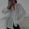Spring Solid Long Sleeve Sequin Casual Shirts Women Fashion Street Turn Down Collar Loose Women's Blouses Summer Tops Elegant Button Up Shirt 26491