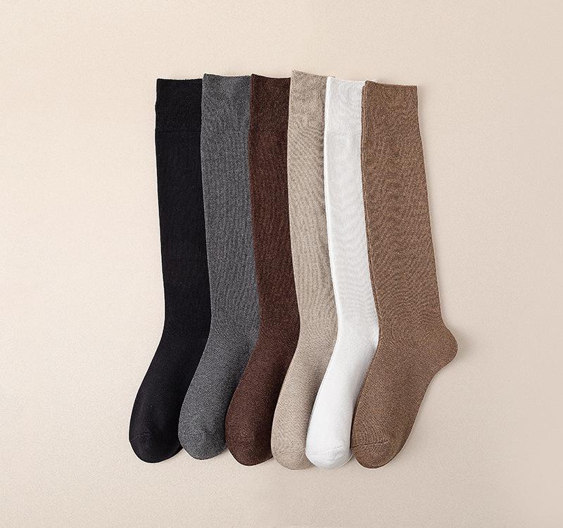 Clearance: Cute Slimming Chocolate Ribbed Cotton Calf Socks - Autumn/Winter Versatile