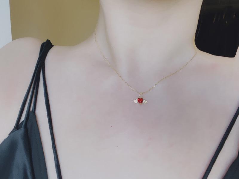 S925 Sterling Silver Heart-Shaped Necklace for Women - Clavicle Chain with Japanese Light Luxury Little Angel Pendant.