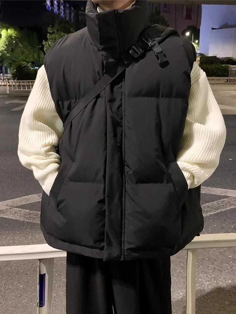 Men's Plus Size Stand Collar Cotton Vest - Warm Sleeveless Jacket for Autumn and Winter