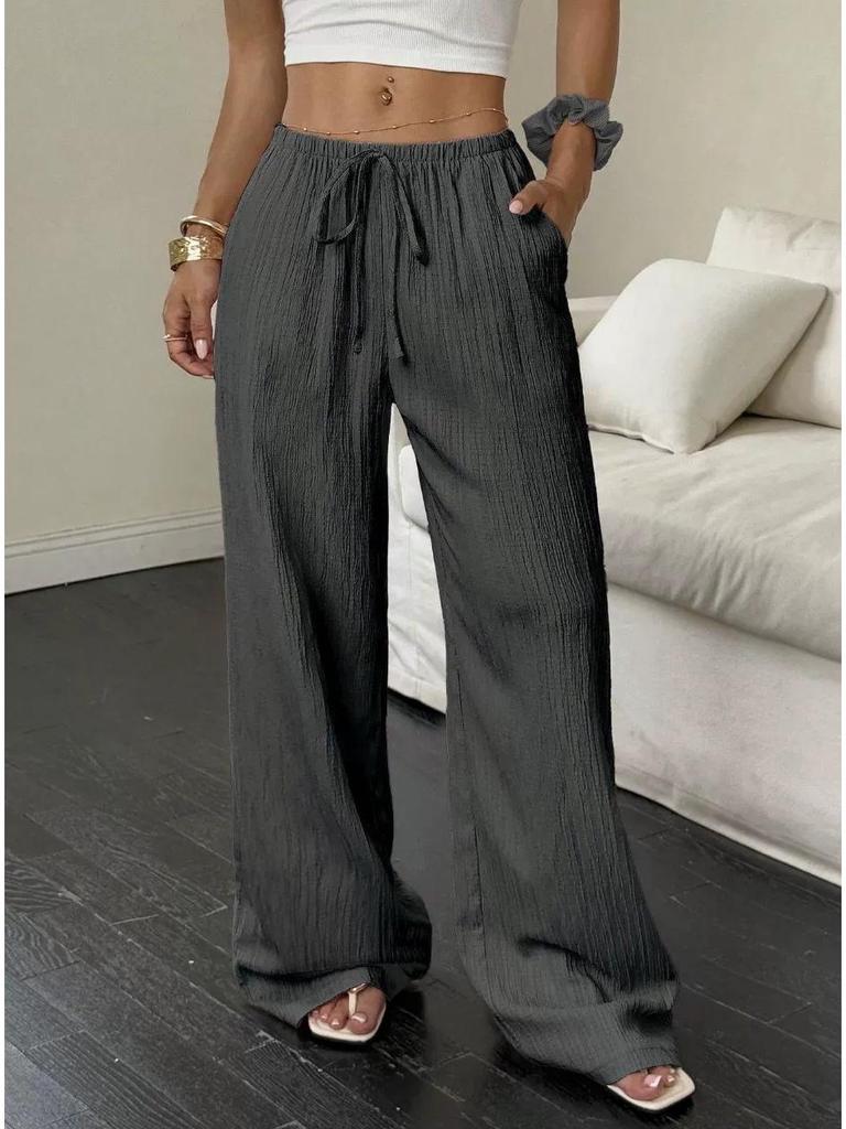 2025 Temu Short Sleeve Top & Loose Wide Leg Pants with Pockets - European & American Style Casual Fashion.