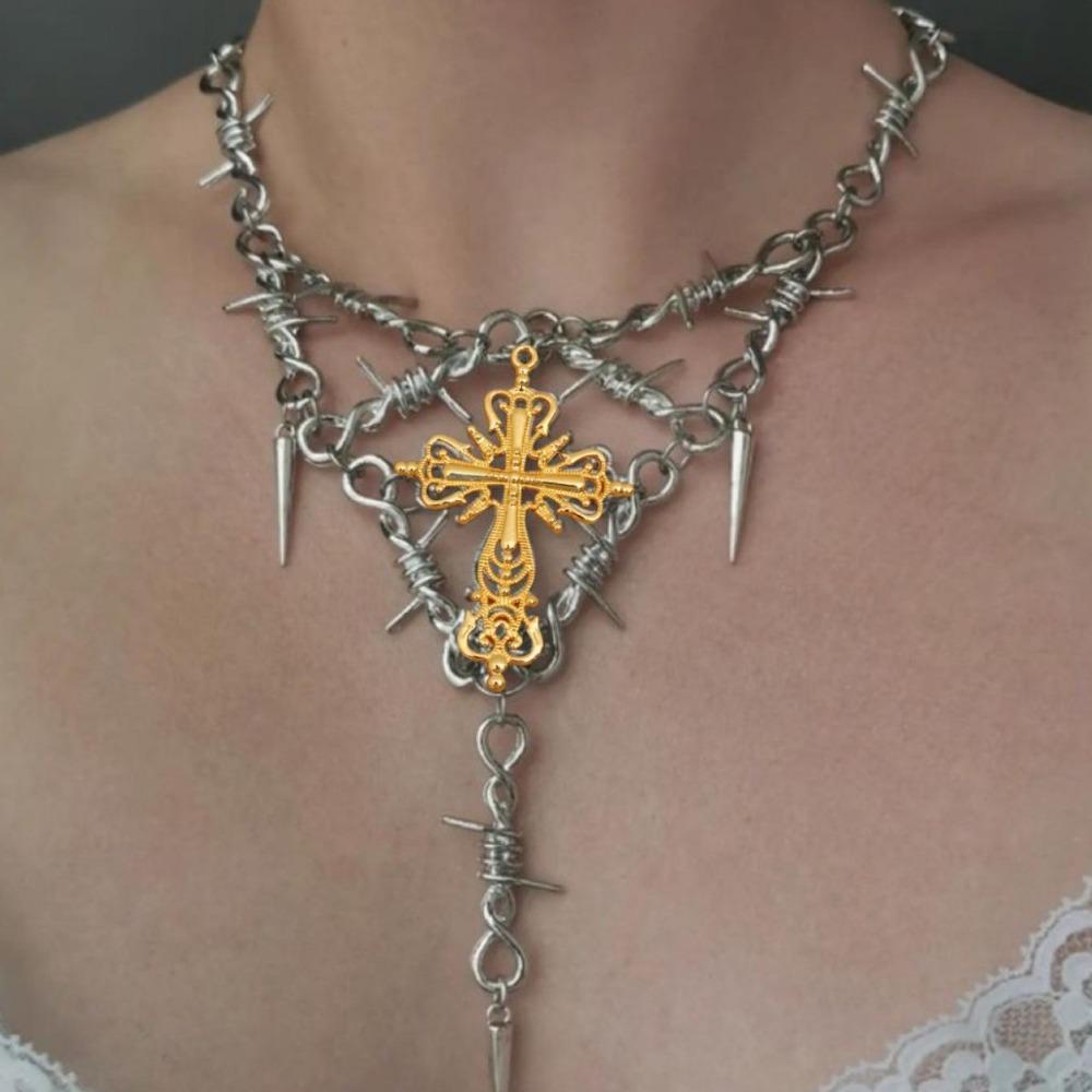 Hip Hop Punk Thorn Rivet Necklace for Man Woman Retro Clavicle Chain Female Y2K Jewelry Hot Girl Choker Accessories