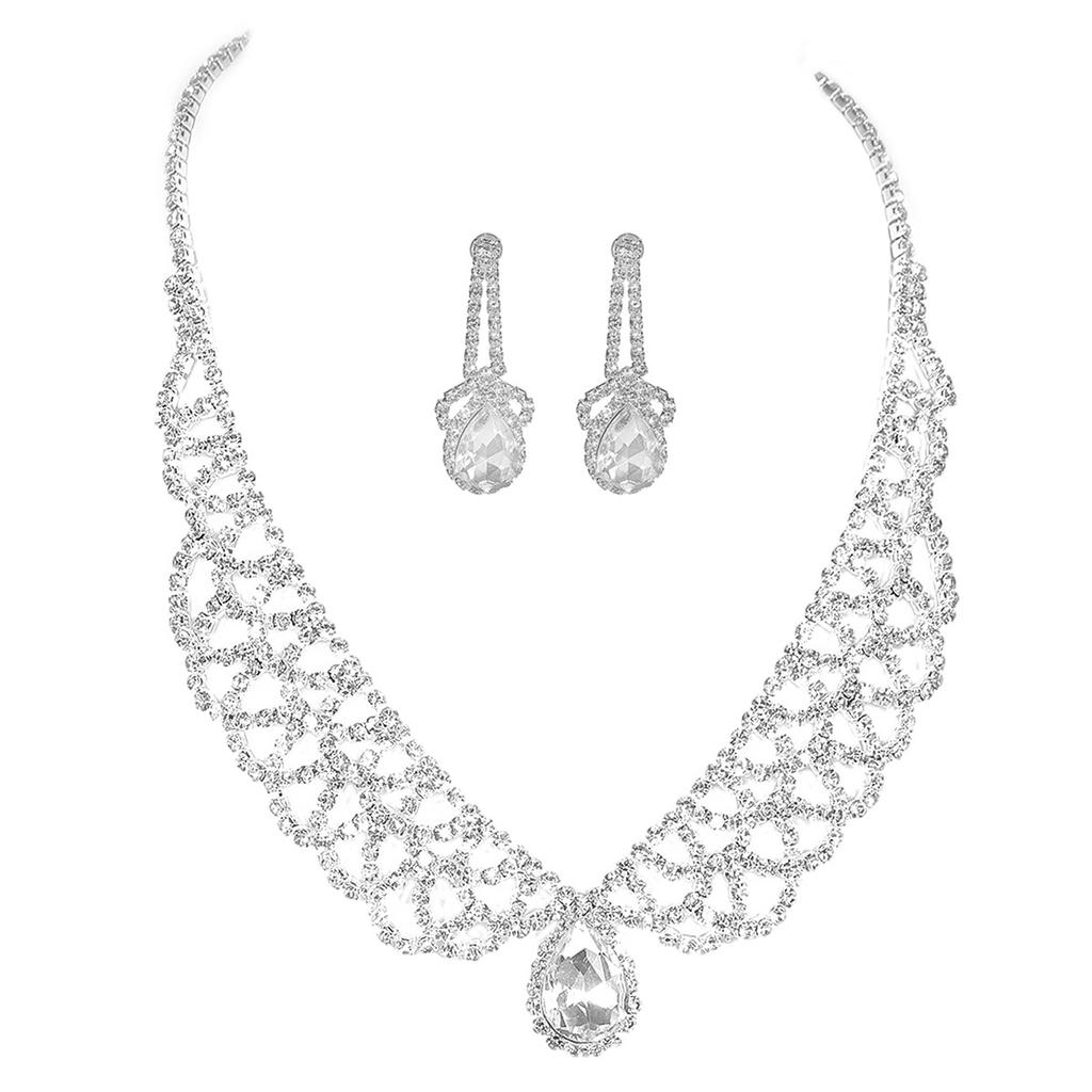 Snygg Geometrisk Ihålig Glänsande Strass Halsband Örhängen Tvådelat Set