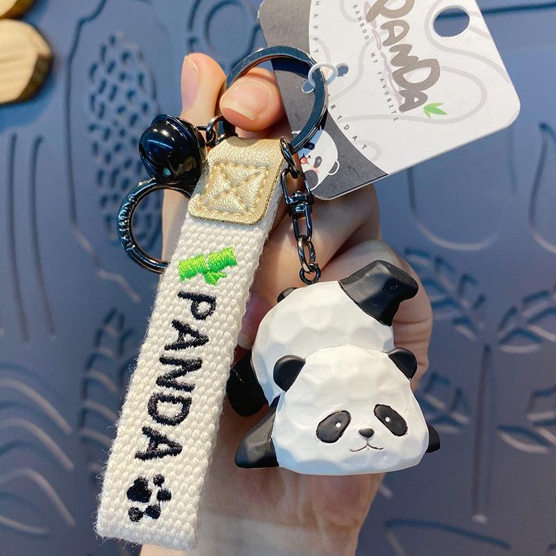 Original Resin Wood Carving Wind Panda Keychain Creative Exquisite Bamboo Panda Couple Keychain Bag Pendant