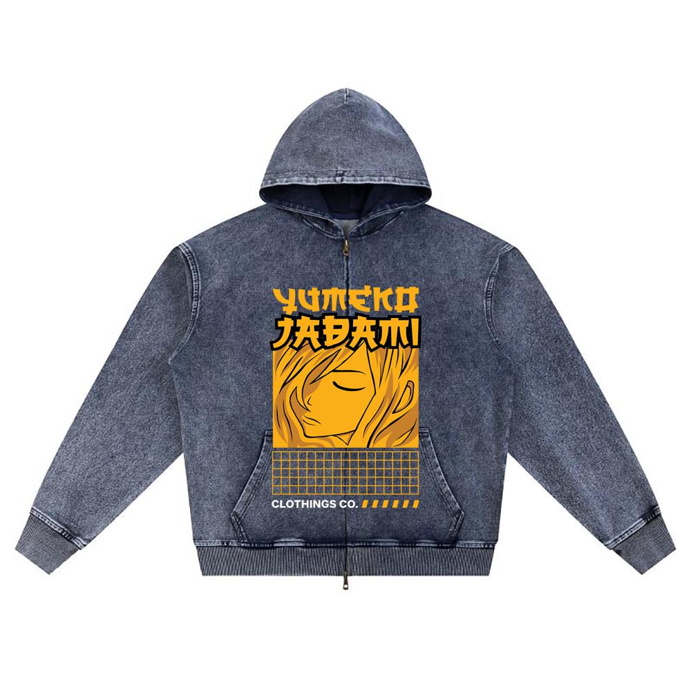 

DTG print Knitted Denim Zip-Up Hoodie anime streetwear 1 Brother Print Zipper Hoodies XL темно-синий