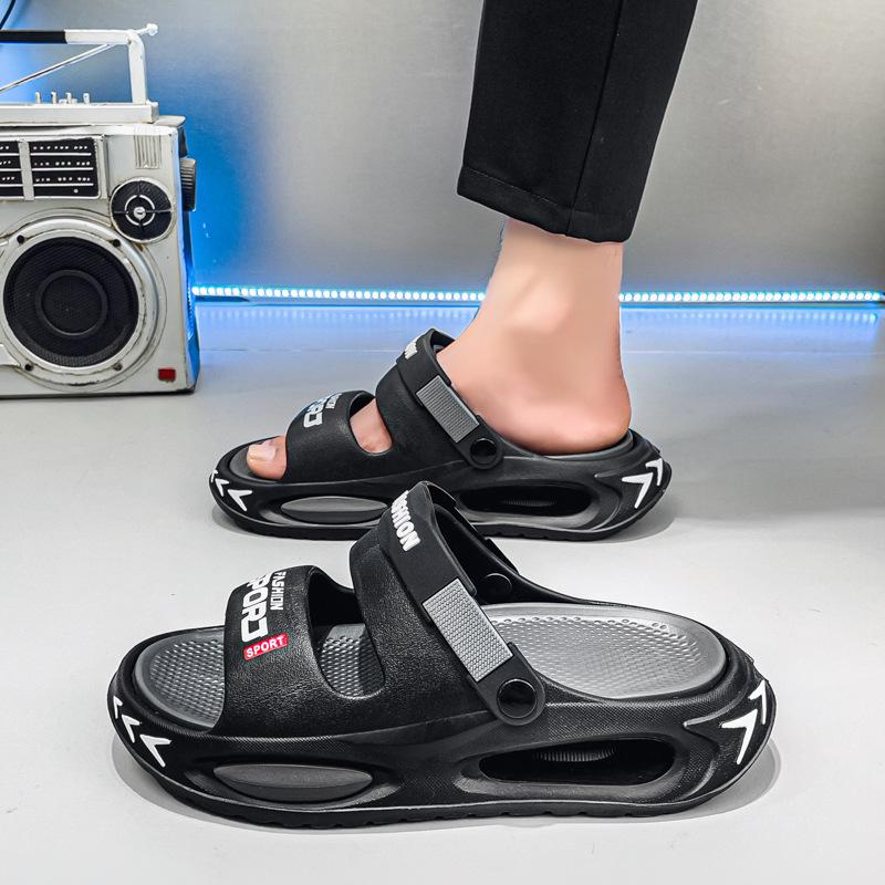 Summer new trendy versatile personalized sandals Korean version thick-soled stepping on shit feeling two wear trendy brand one-word beach sandals