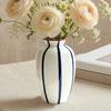 Striped Ceramic Flower Vase, Modern Decorative Vase for Fresh or Dried Flowers, Flower Holder Container for Living Room Table Centerpiece