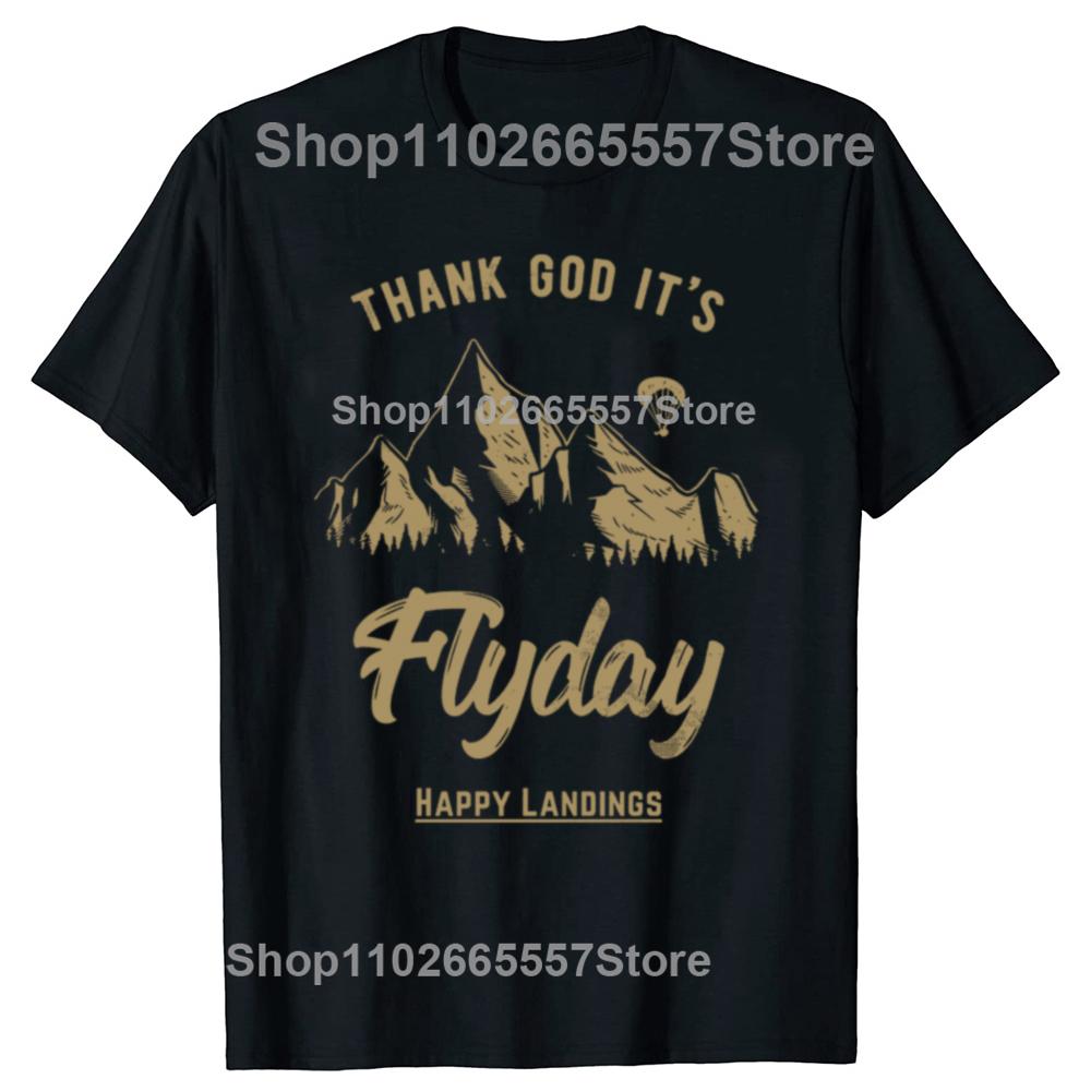 Funny Thank God It's Flyday Retro Paragliding Paraglider T-shirts Men Fashion Casual Tshirt 100% Cotton Loose Oversized T Shirt