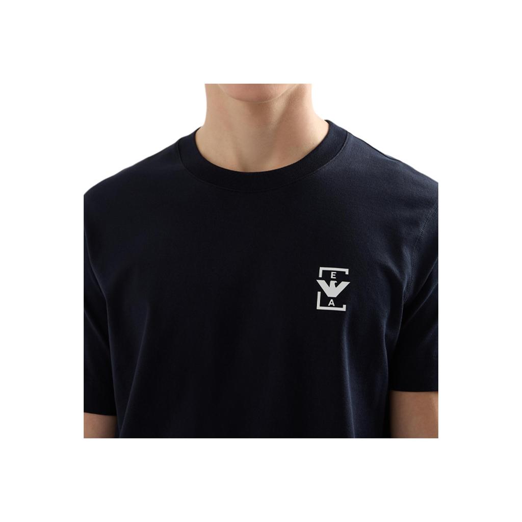 Emporio Armani Solid Color Round Neck Logo Print Short Sleeve T-Shirt Men Tops Navy-Blue EM001068-AF12926-UB118
