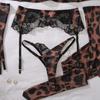 Sexy Damen-BH-Set Leopardenmuster Spitze Spleißung Dessous Mode Bequem 5-teiliges Dessous-Set