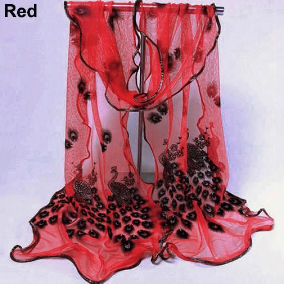 Women Peacock Flower Embroidered Lace Scarf Long Soft Wrap Shawl KTB