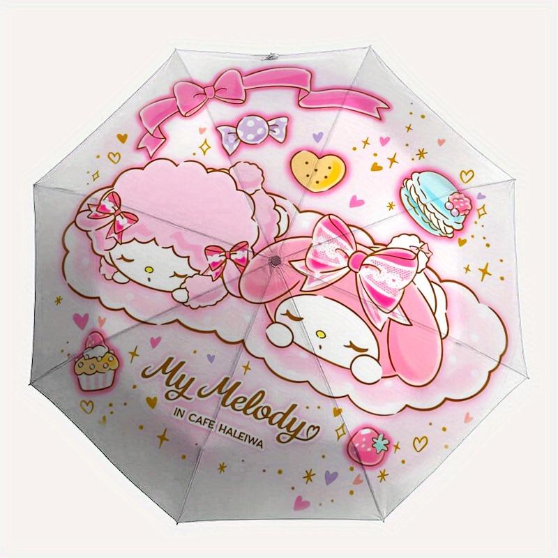 My Melody,Cafe Haleiwa Automatic Folding Umbrella Simple 8 Rib Design, Bright Cartoon Pattern, Durable Iron Frame, Suitable For Travel, Outd