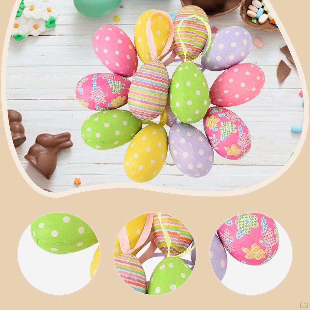 12 Pieces Easter Egg Hanging Ornaments Eggs Foam Decorative for Porch Tree Festival