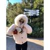 Women's Dark Blue Retro Winter Fur Collar Hooded Short Cotton Coat