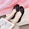 Round head women's early autumn new bow low heel light mouth single shoes black sheepskin comfortable flats