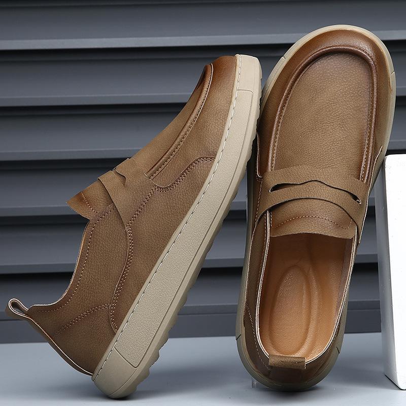 Leather men's shoes spring new one-pedal shoes men's breathable retro versatile casual leather shoes men's trend
