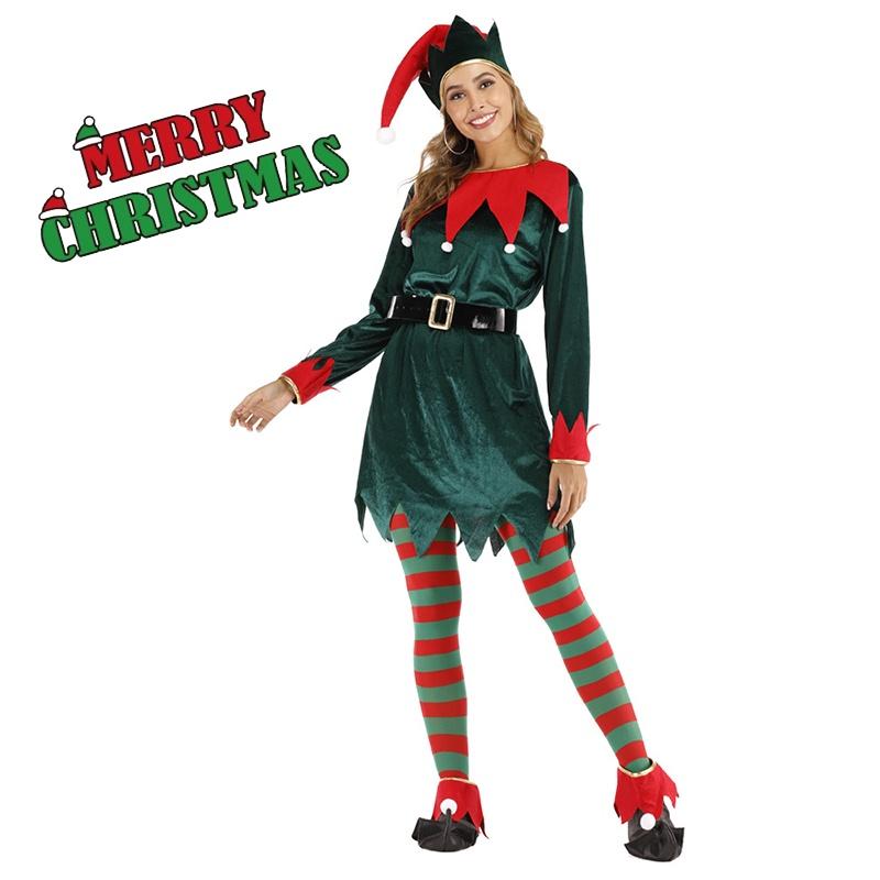 Women Christmas Elf Cosplay Costume Xmas Fancy Dress Party Halloween Play Role
