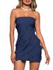 Vestito Mini Bodycon da Donna Senza Spalline Manica Corta Rete Volant Tubolare da Festa