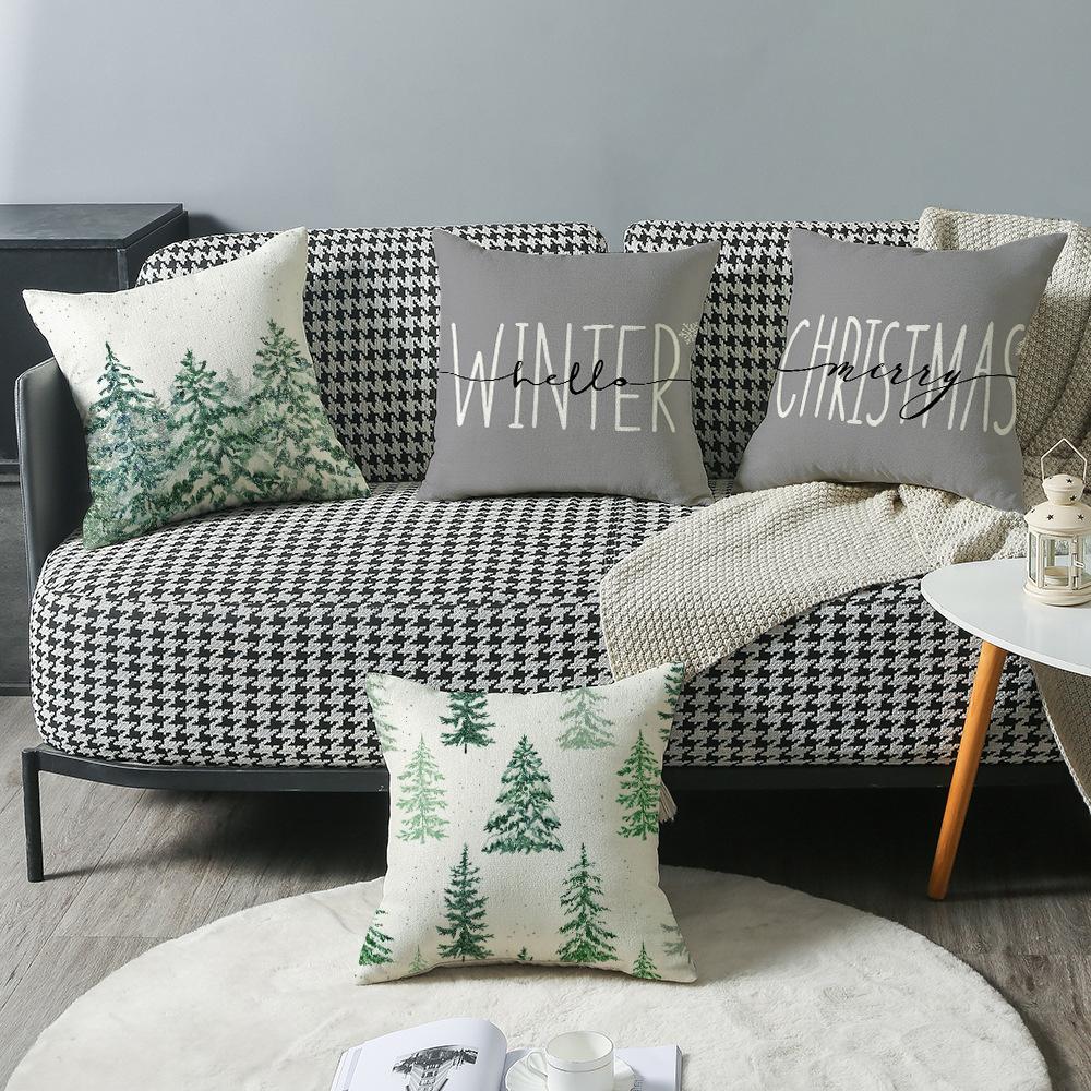 Herbst und Winter Neue Kissenbezug Grau Kiefer und Zypresse Buchstaben Leinen Druck Sofa Kissen Heim Kissenbezug