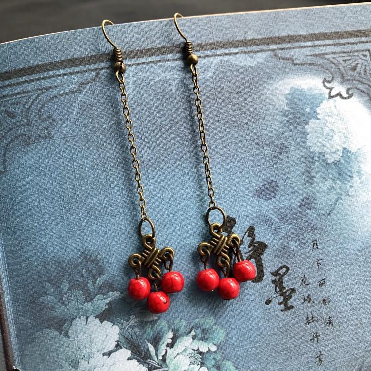 

Retro long classical temperament jade earrings, women s versatile Chinese knot fringed fashion ear accessories