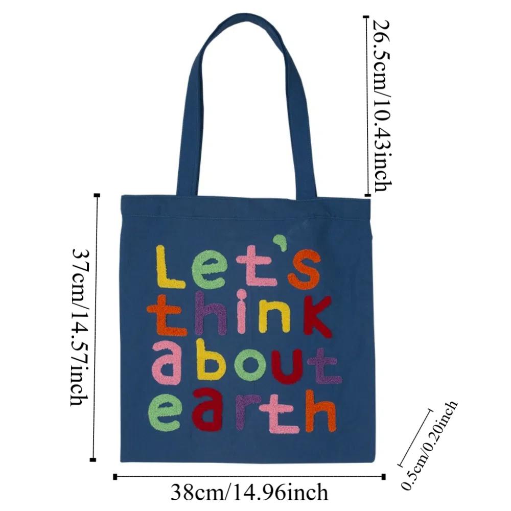 With Inner Bag Canvas Shopping Bag Colorful Letter INS Tote Bags Letter Embroidery Handbag  Women