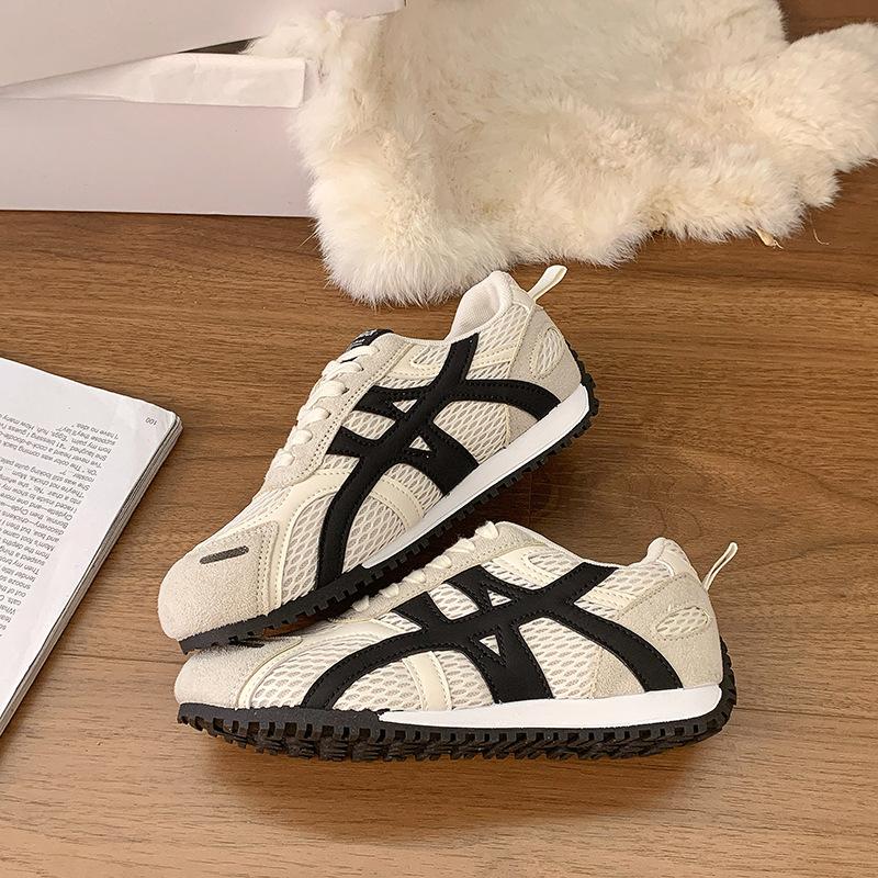 Microfiber Mesh Fashion Moral Training Forrest Gump Shoes Women's 2025 Spring and Autumn New Color Matching Breathable Sports and Leisure White Shoes