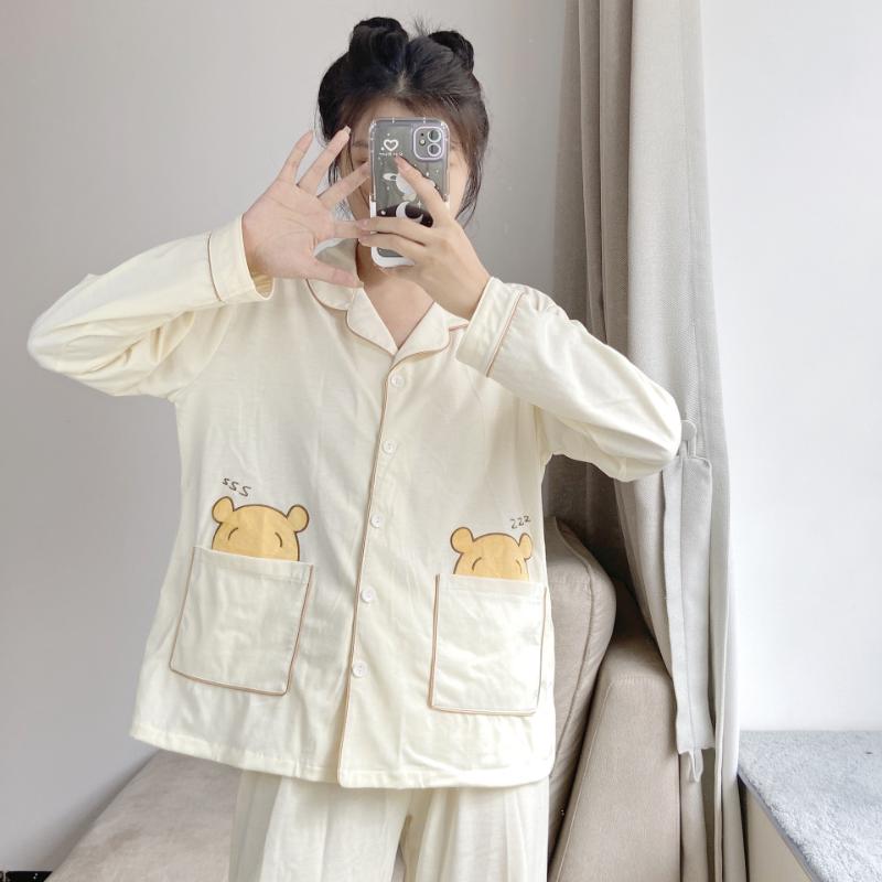Cartoon Women's Pajamas Casual Lapel Long Sleeves and Trousers Two-piece Set New Home Wear Silk Pajamas for Women