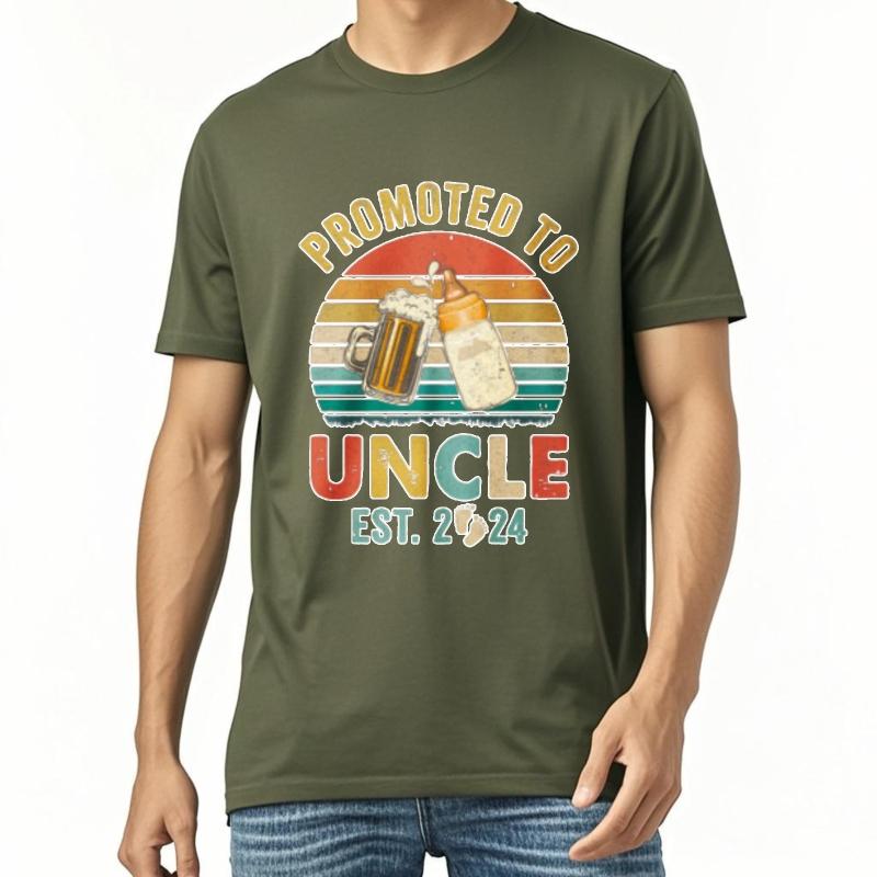 Soft For Her Oneck Tshirt Streetwear Promoted To Uncle Est 2024 Beer And Bottle Minimalist Teenagers Tee Shirt Quick Dry Shirt