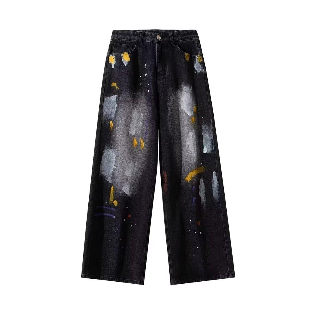 

Мужские джинсы Ins Jeans Мужские рваные укороченные брюки Harajuku Straight Leg Весенние модные свободные прямые брюки 3XL чёрный