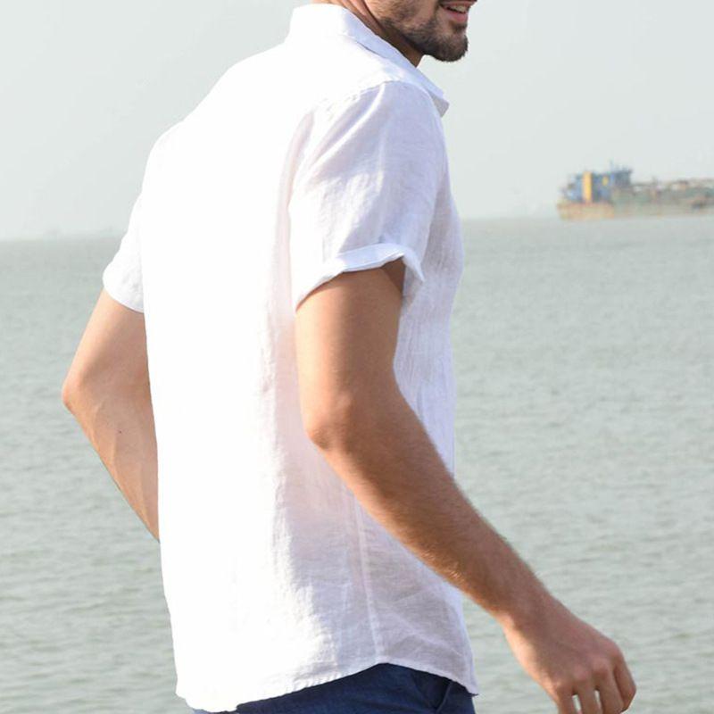Luxury Men's Short Sleeve Linen T-shirt For Daily Wear In Casual Loose Fit