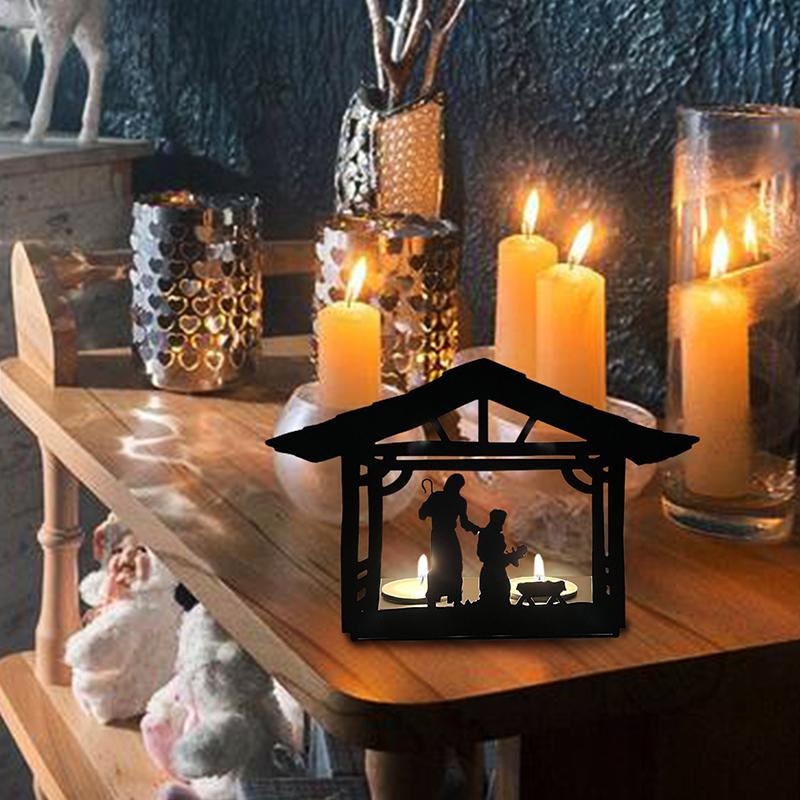 Kerzenständer aus Eisen, Motiv: Geburtsszene, Kerzenständer für Weihnachten, Geburtstagsszene