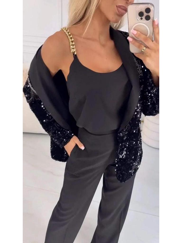 2024 Autumn/Winter European & American Fashion Sequin Lapel Blazer