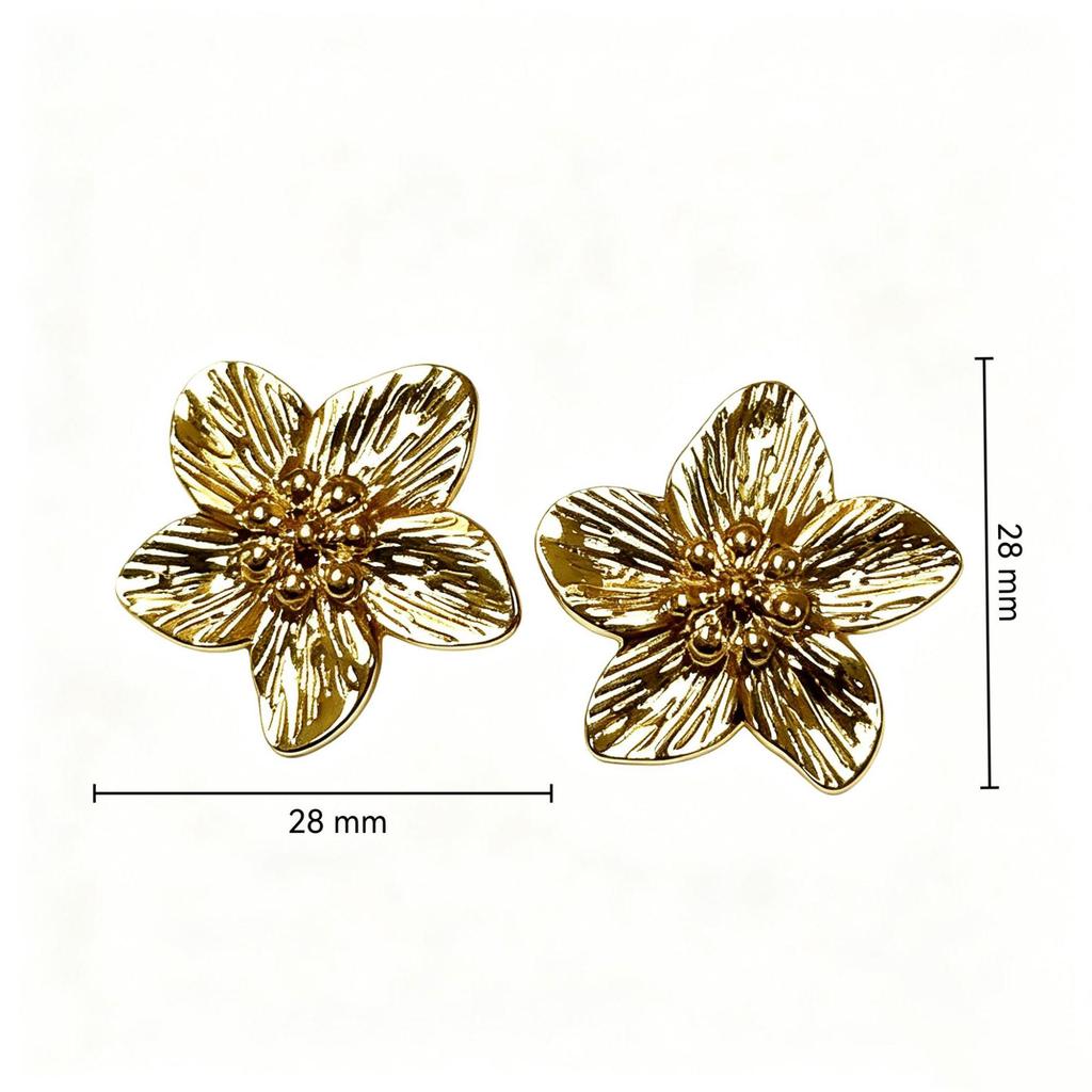 Gold Flower and Stripe Earrings: Versatile Stainless Steel Ear Drops with a High-End European and American Style.