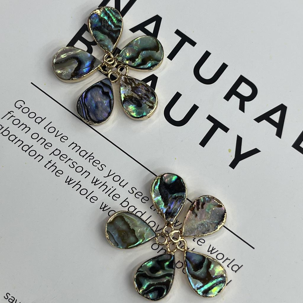 1Pc, Golden Edged Abalone Shell Teardrop Pendant Natural Sea Shell Jewelry Findings for DIY Necklace & Earring Making, 10x14mm