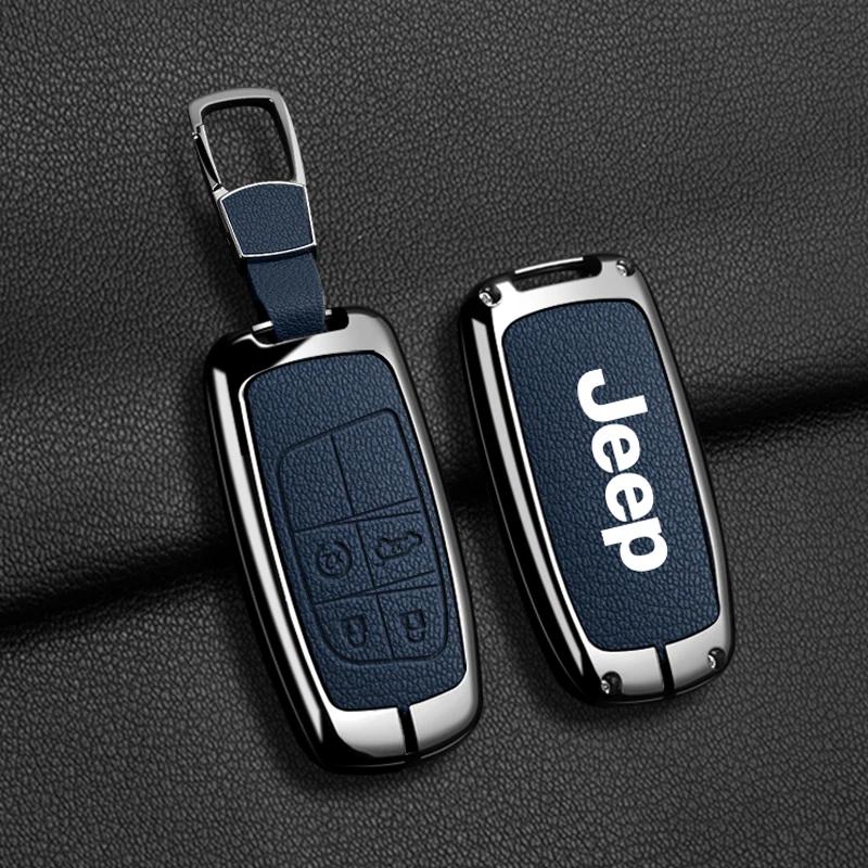 For Jeep High Quality Leather Car Key Case For Jeep Grand Cherokee WK2 KL Wrangler JK Commander Renegade Compass 2018 2022 Ac