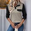 YYFS Women's Fashion Casual Spring Autumn Colour Block Print  Long Sleeve POLO Neck Blouses & Shirts