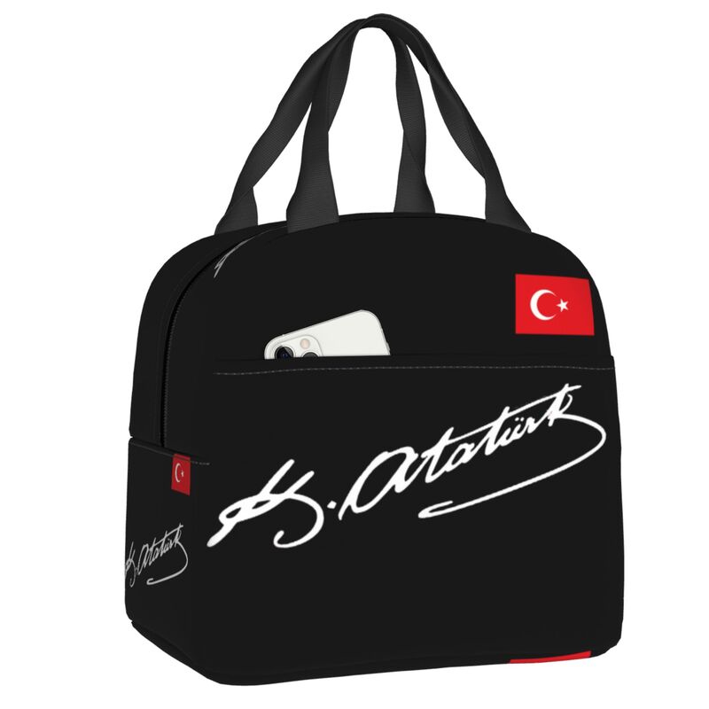 Turkey Mustafa Kemal Ataturk Insulated Lunch Tote Bag for Turkish Flag Resuable Cooler Thermal Bento Box Kids School Children Lunch Bag