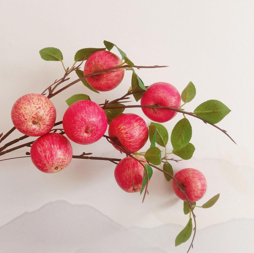 High-End Artificial Fruit Branch with Apples, Pomegranates, Oranges, Persimmons, and Lemons for Home Decor.