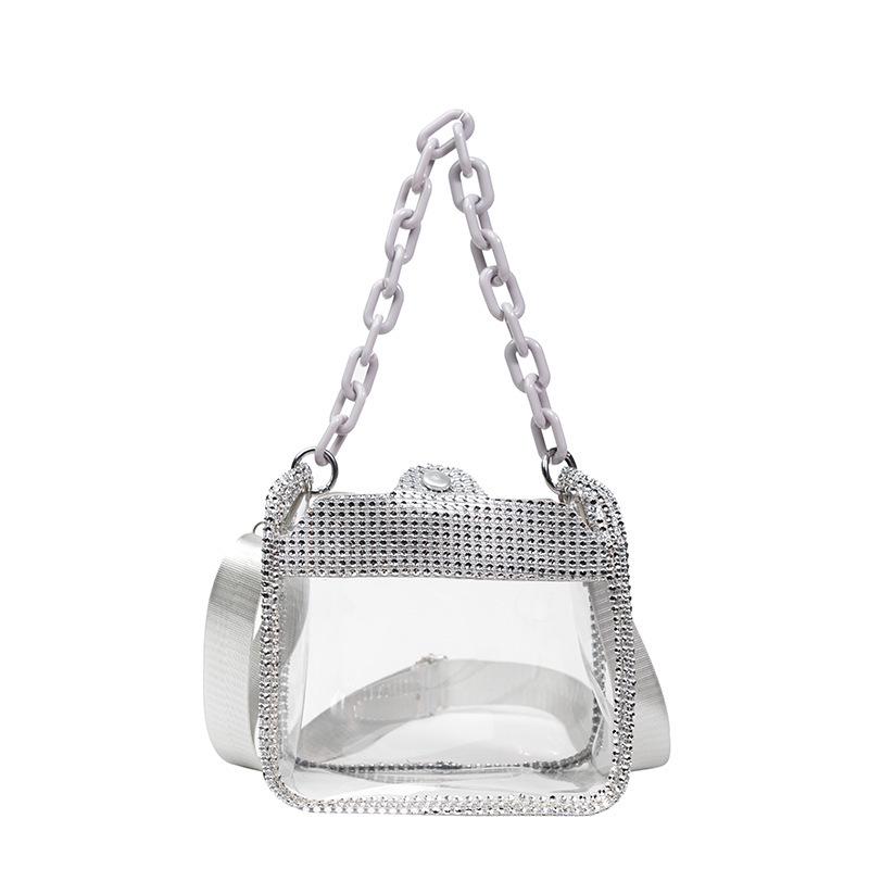 Transparent Women's Crossbody Bag - Chain Handle, PVC, Patent Leather, Small Square Style
