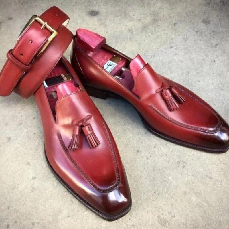 Fashion esMen Fashion Formal Shoes PU Black Brown Office Business Lefu Shoes Round Toe Handmade Italian High Quality Shoes Size 38-48