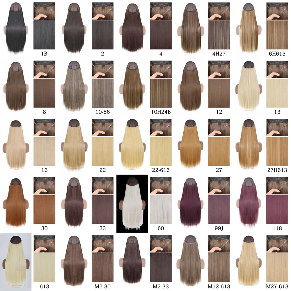 Long Wavy No Clip Hair Extensions Natural Black Brown Invisible Adjustable Synthetic Fiber Hairpiece for Women
