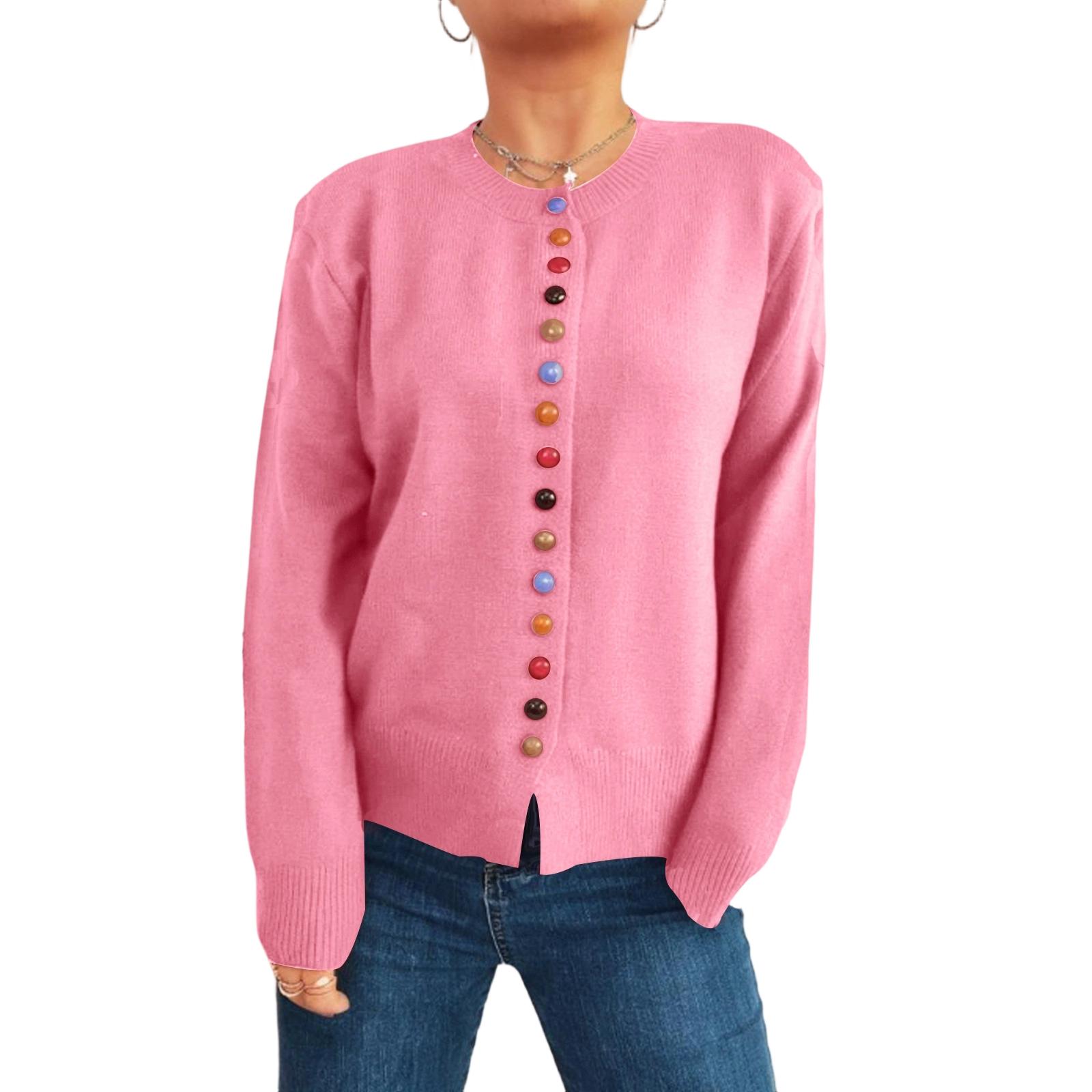 

Женский разноцветный кардиган на пуговицах, однобортный, вязаный, куртка-свитер M розовый