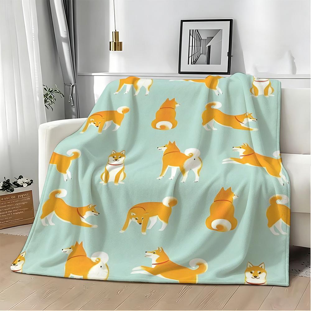 Artwork S-Shiba Inu Daily Throw Lightweight 240g Flannel Blanket Soft Skin-friendly for Summer Cooling